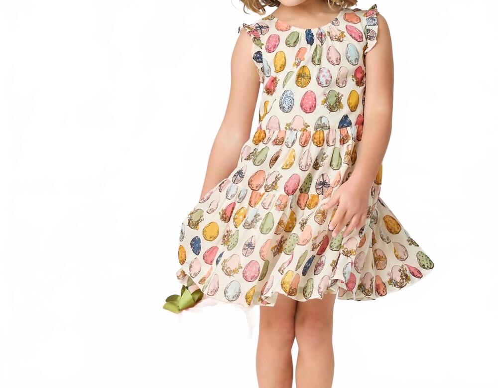 NEW PINK CHICKEN eloise dress in multicolor egg print